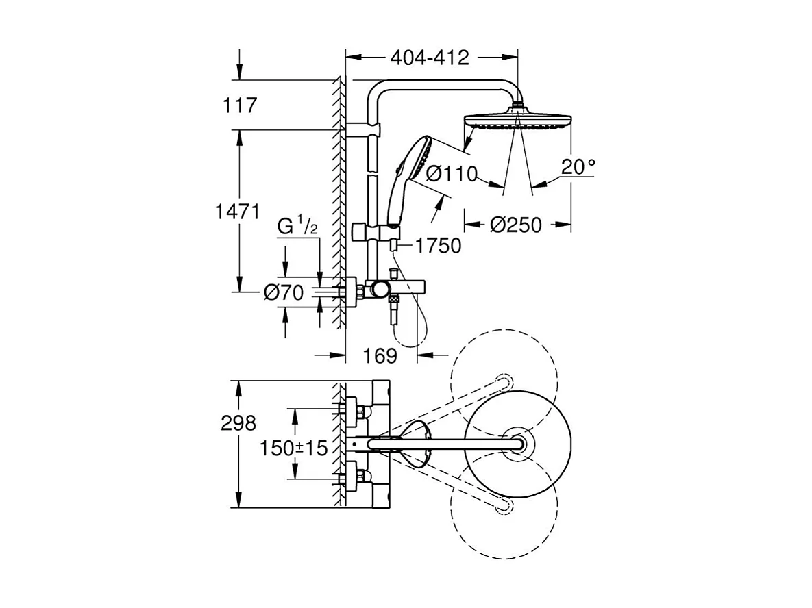 Colonne bain douche thermostatique GROHE Vitalio Start System Chromé