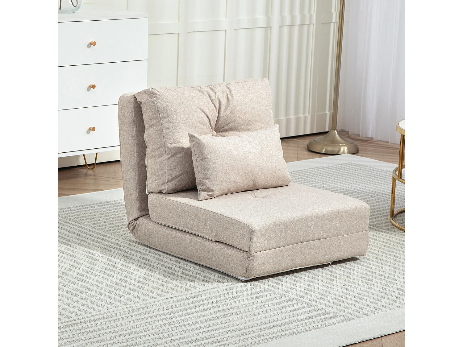 Fauteuil convertible chauffeuse inclinable - coussin inclus - tissu beige