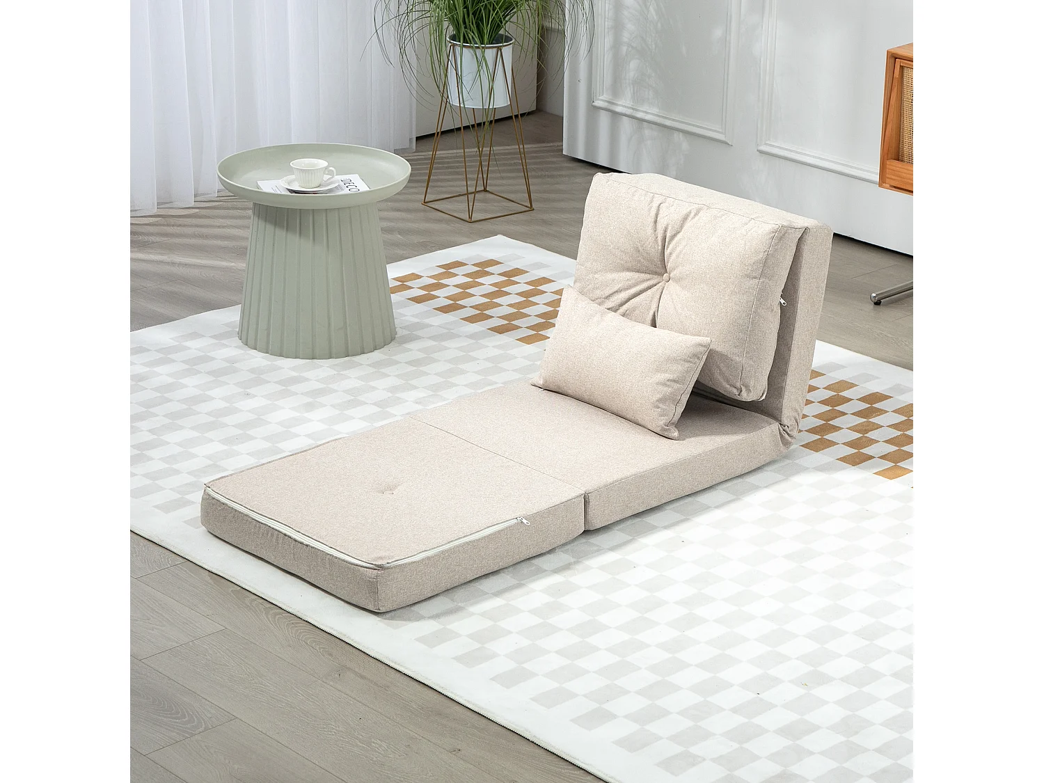 Fauteuil convertible chauffeuse inclinable - coussin inclus - tissu beige