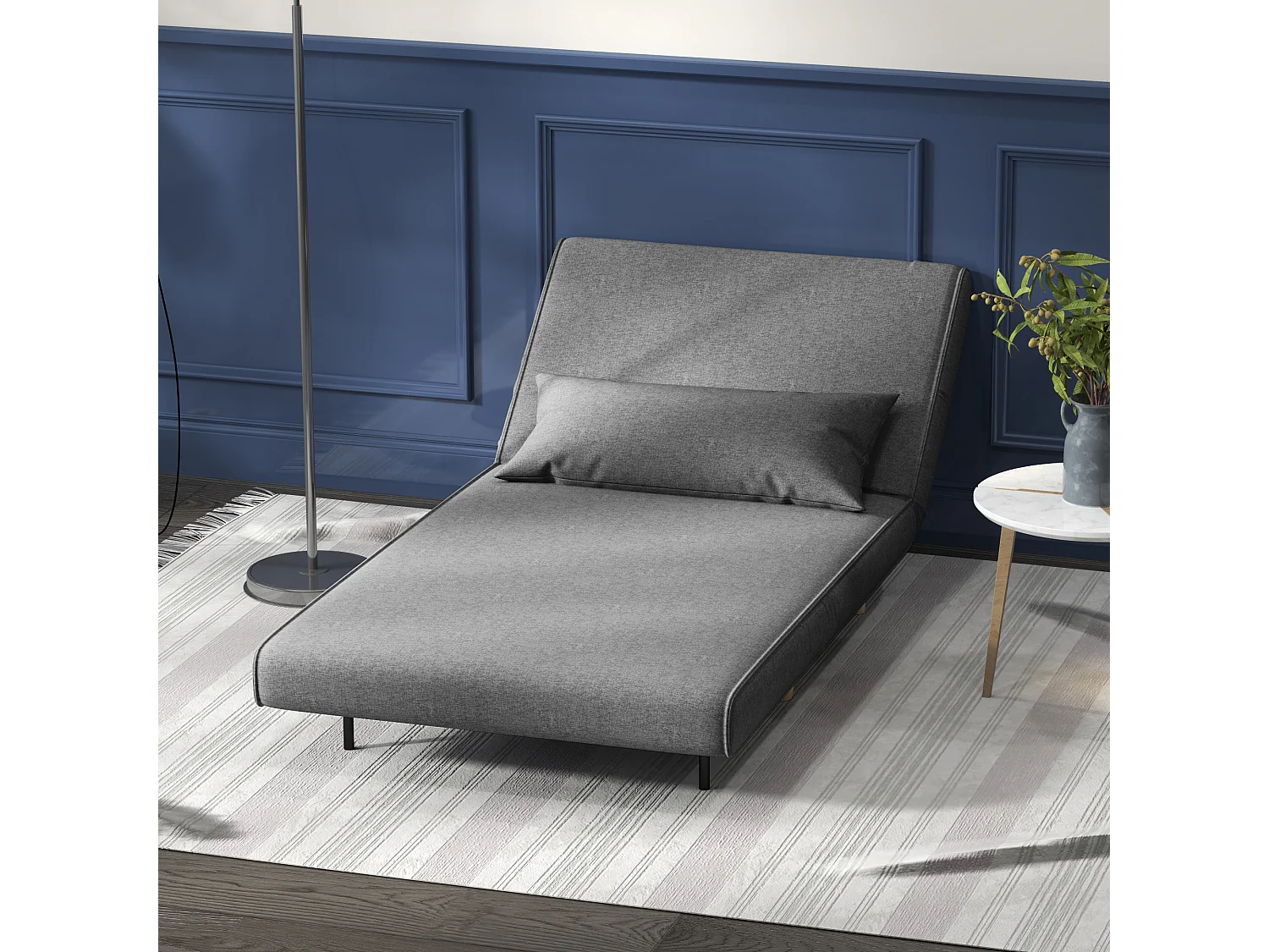 Fauteuil convertible chauffeuse style nordique dossier réglable coussin inclus gris