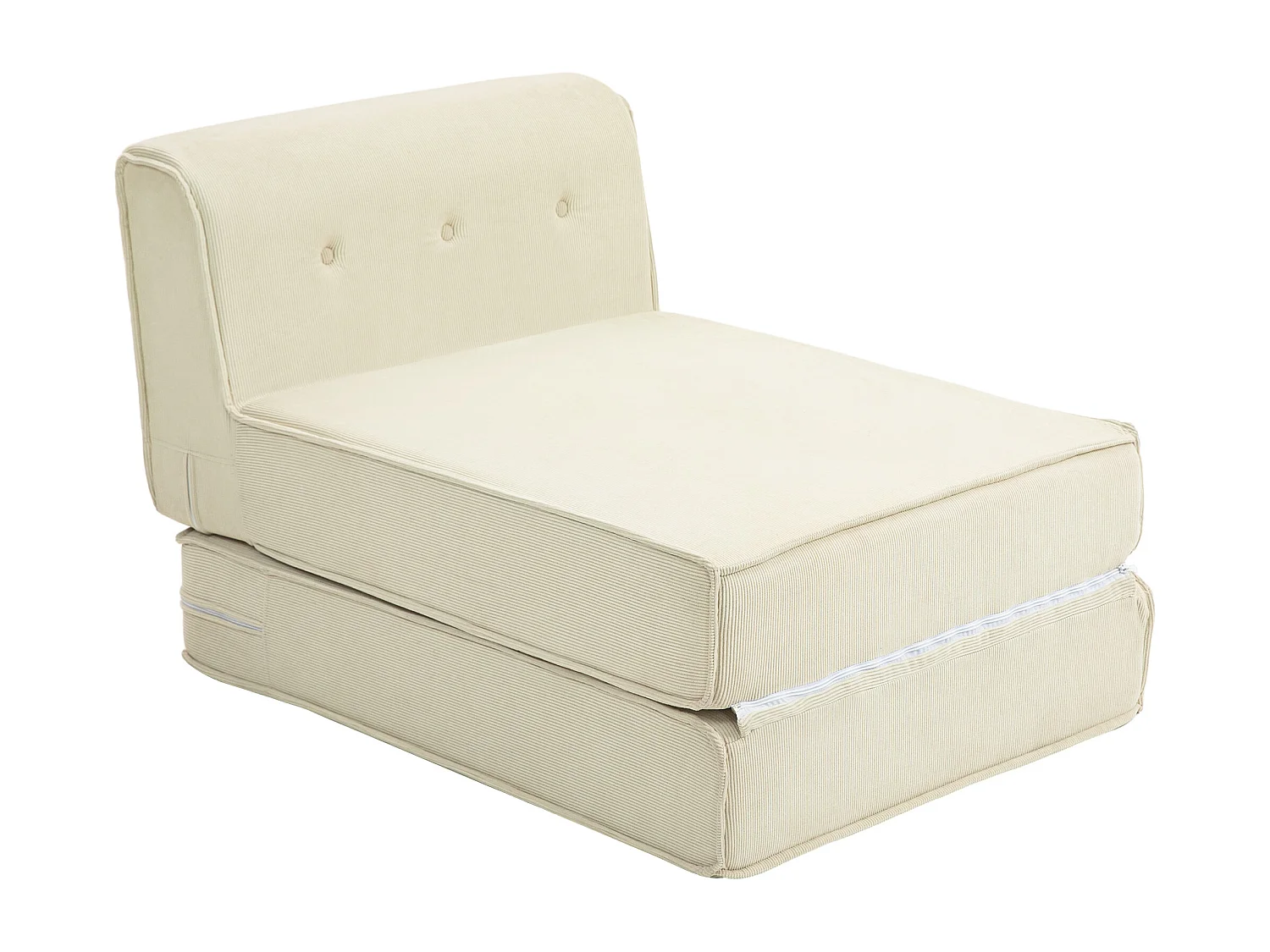 Matelas lit fauteuil futon chauffeuse pliable pliant longueur 195 cm velours côtelé crème