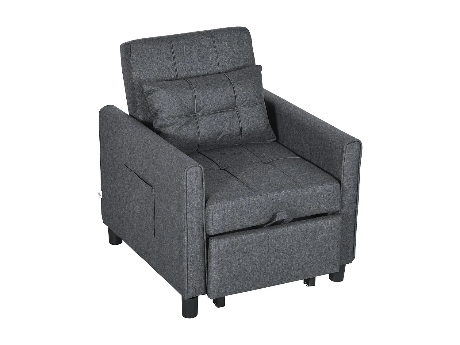 Fauteuil convertible 3 en 1 chaise longue lit dossier inclinable 3 positions coussin gris