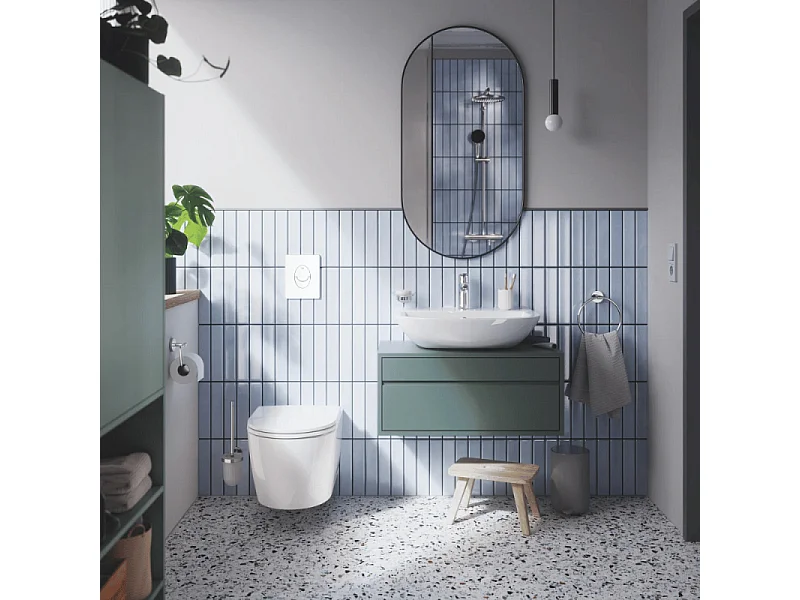 Pack WC suspendu sans bride GROHE Start Round Ceramic  + abattant frein de chute + Bâti-support mur + Plaque blanc alpin