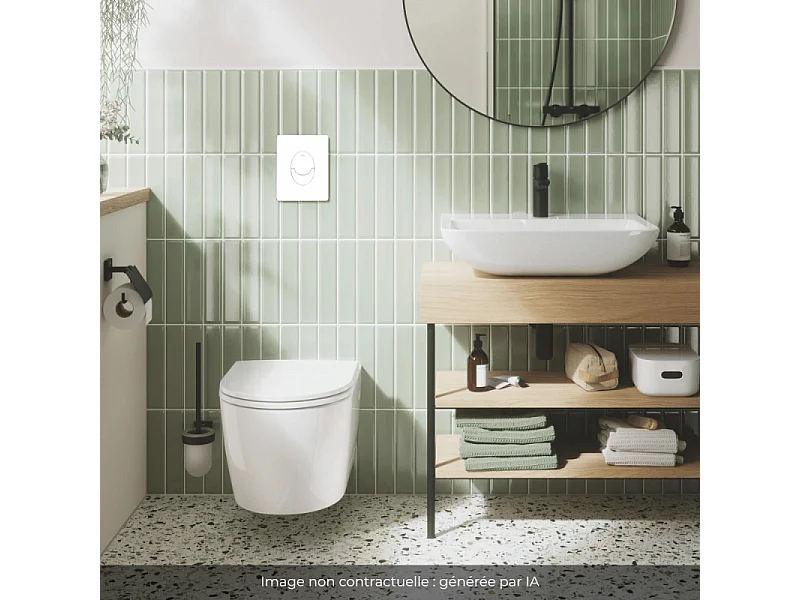 Pack WC suspendu sans bride GROHE Start Round Ceramic  + abattant frein de chute + Bâti-support mur + Plaque blanc alpin
