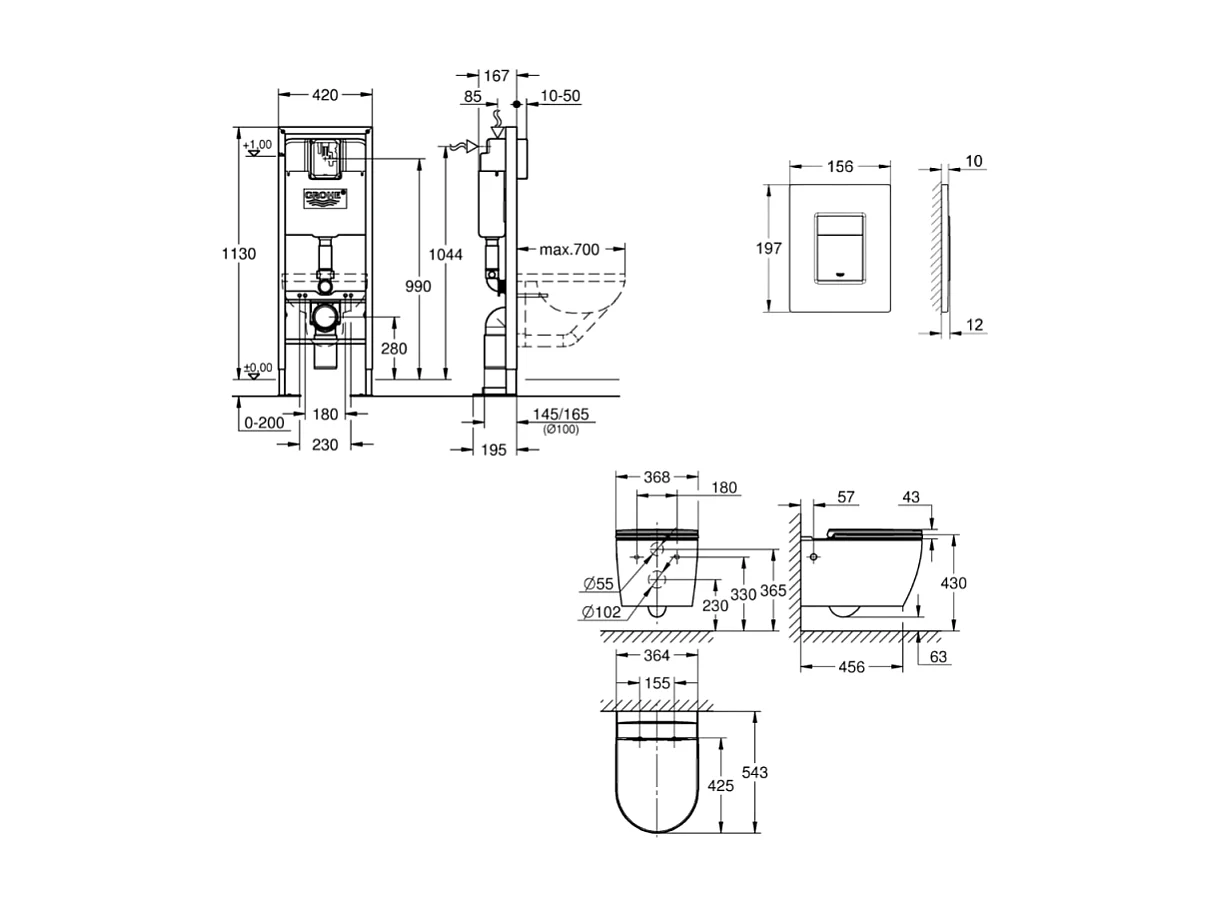 Pack WC suspendu sans bride Start Round Ceramic  + abattant frein de chute + Bâti-support autoportant + Plaque carré blanc alpin