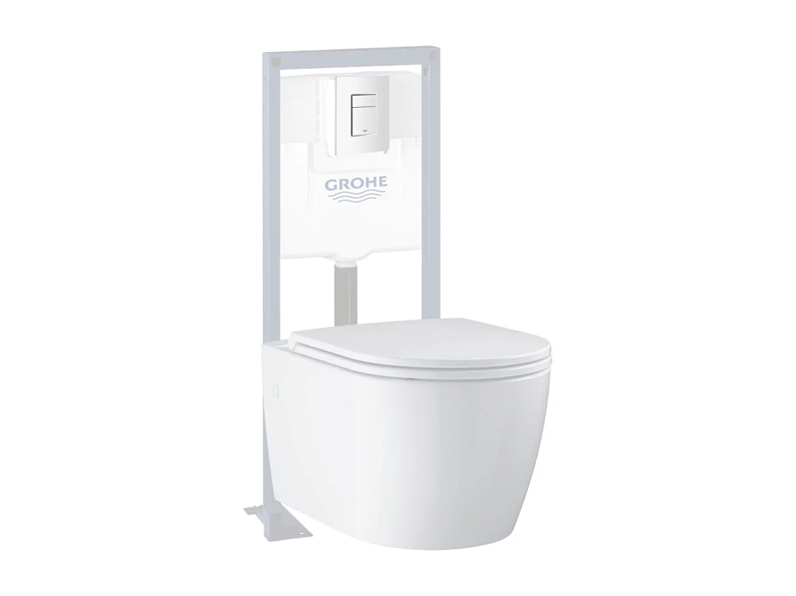 Pack WC suspendu sans bride Start Round Ceramic  + abattant frein de chute + Bâti-support autoportant + Plaque carré blanc alpin