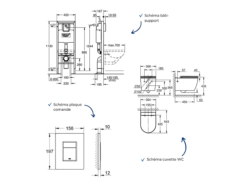Pack WC suspendu sans bride Start Round Ceramic  + abattant frein de chute + Bâti-support autoportant + Plaque carré blanc alpin
