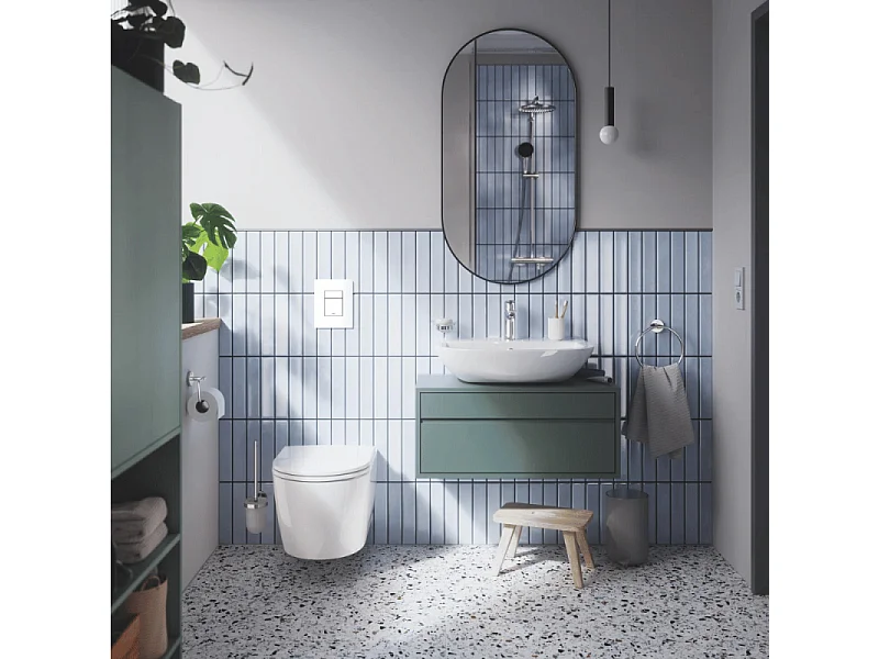 Pack WC suspendu sans bride Start Round Ceramic  + abattant frein de chute + Bâti-support autoportant + Plaque carré blanc alpin