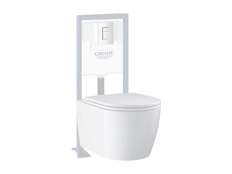 Pack WC suspendu sans bride Start Round Ceramic  + abattant frein de chute + Bâti-support autoportant + Plaque carré blanc alpin