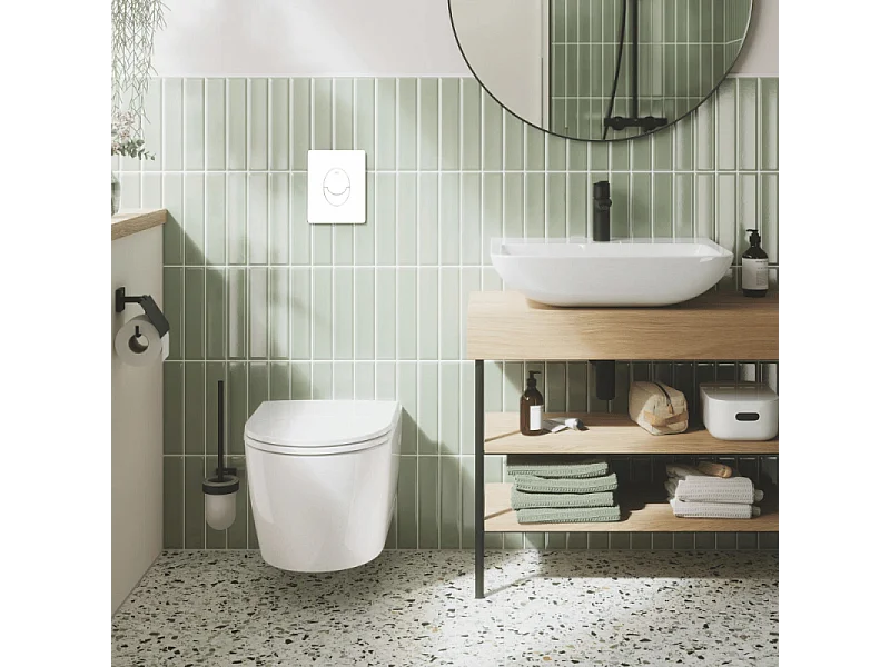 Pack WC suspendu sans bride GROHE Start Round  + abattant frein de chute + Bâti-support autoportant + Plaque blanc alpin