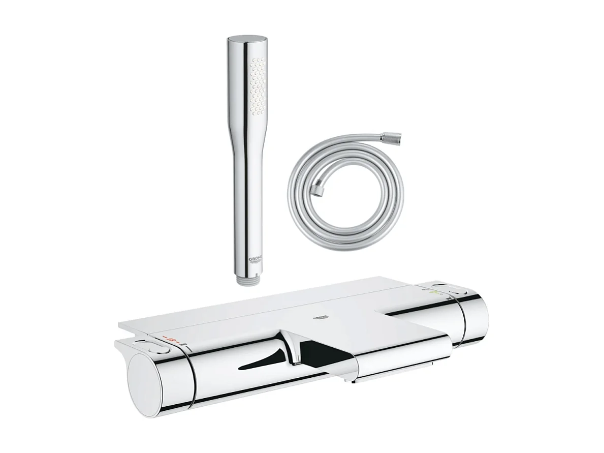 Pack mitigeur bain thermostatique GROHE Grohtherm 2000 + Douchette 1 jet Vitalio Get Stick + Flexible