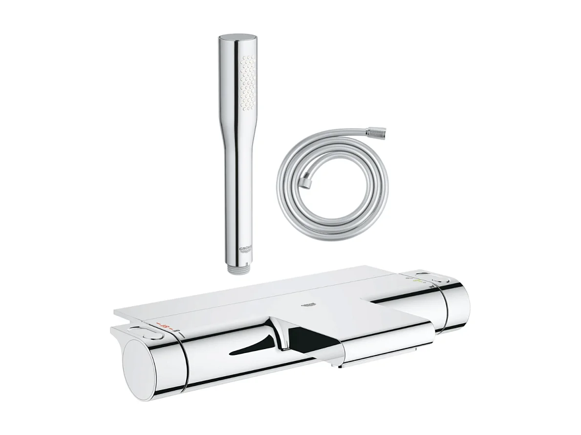 Pack mitigeur bain thermostatique GROHE Grohtherm 2000 + Douchette 1 jet Vitalio Get Stick + Flexible