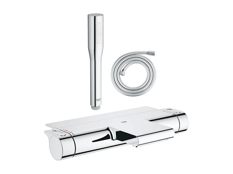 Pack mitigeur bain thermostatique GROHE Grohtherm 2000 + Douchette 1 jet Vitalio Get Stick + Flexible