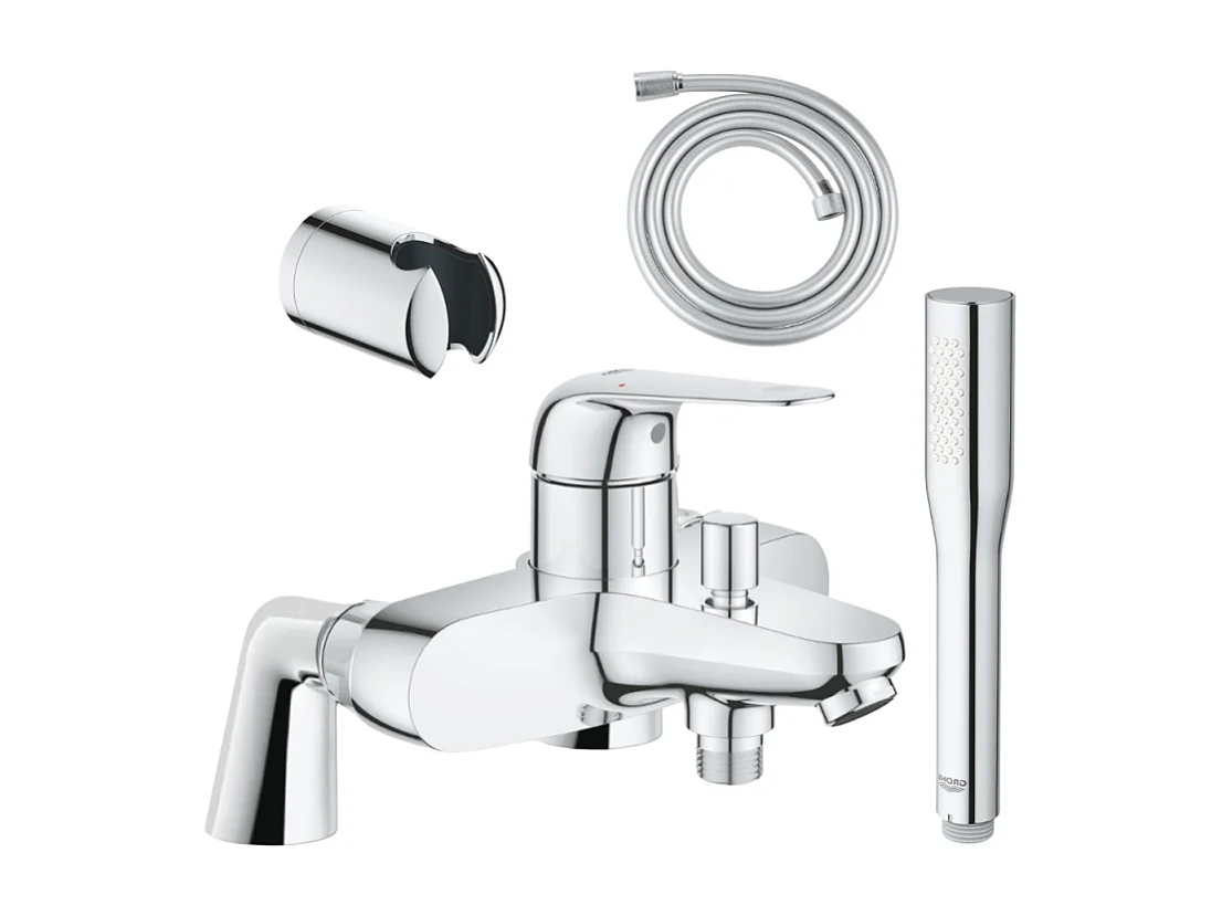 Pack mitigeur mécanique GROHE Swift avec colonnettes + Douchette 1 jet Vitalio Get Stick + Flexible 1750 mm