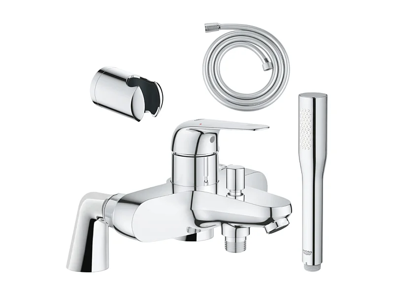 Pack mitigeur mécanique GROHE Swift avec colonnettes + Douchette 1 jet Vitalio Get Stick + Flexible 1750 mm