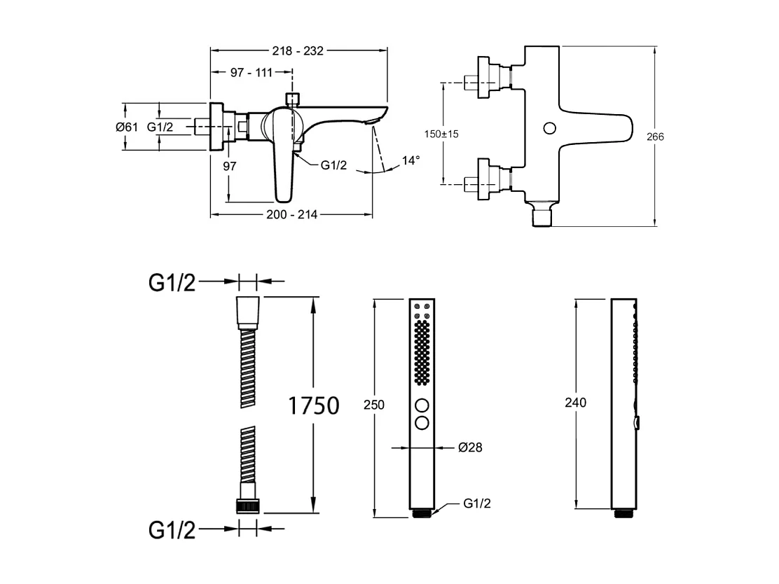 Pack mitigeur bain douche JACOB DELAFON Aléo+ + douchette Shift+ ronde + flexible à écrou 175 cm