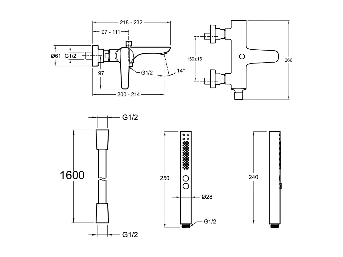 Pack mitigeur bain douche JACOB DELAFON Aléo+ + douchette Shift+ ronde + flexible lisse 160 cm
