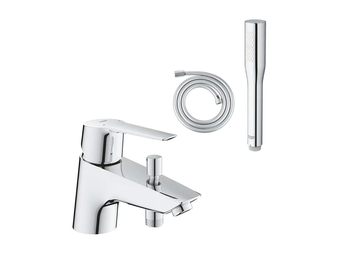 Pack mitigeur mécanique bain douche GROHE GROHE Start Quickfix + Douchette 1 jet Vitalio Get Stick et flexible