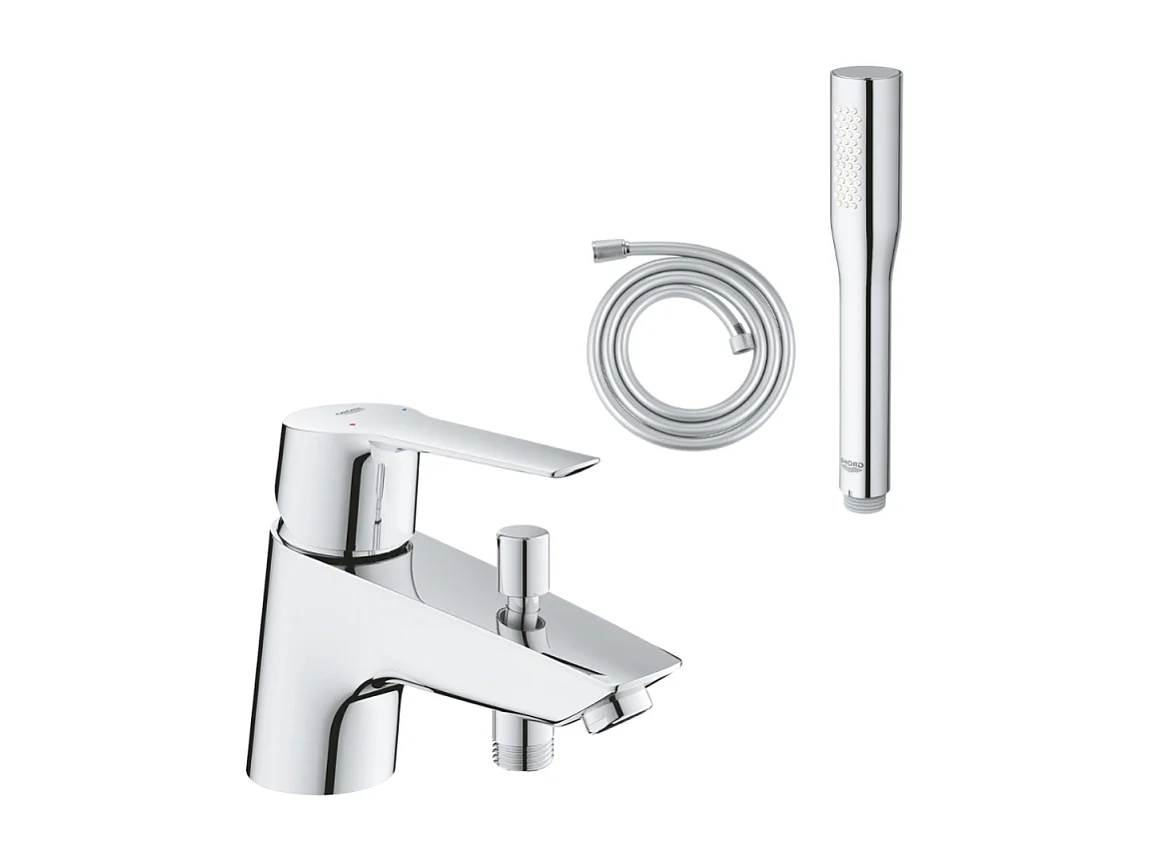 Pack mitigeur mécanique bain douche GROHE GROHE Start Quickfix + Douchette 1 jet Vitalio Get Stick et flexible