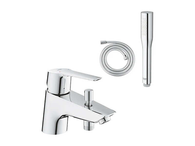 Pack mitigeur mécanique bain douche GROHE GROHE Start Quickfix + Douchette 1 jet Vitalio Get Stick et flexible