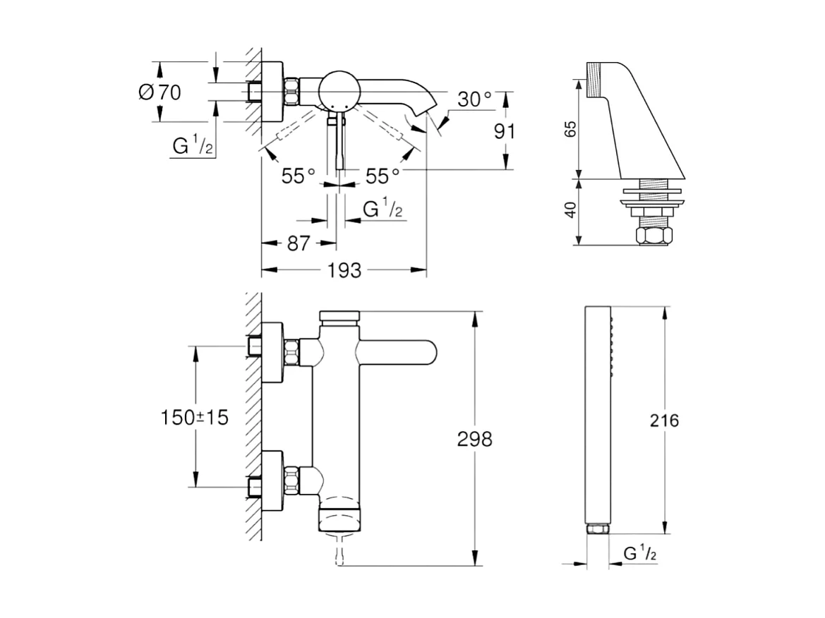 Pack mitigeur mécanique GROHE Essence avec colonnettes + Douchette 1 jet Vitalio Get Stick + Flexible 1750 mm