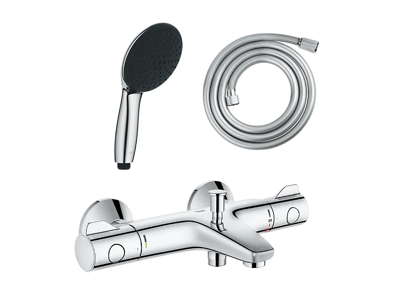 Pack mitigeur bain douche thermostatique GROHE Grohtherm 800 chromé + Douchette 2 jets Vitalio Start 110et flexible
