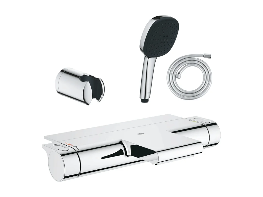 Pack mitigeur bain douche thermostatique GROHE Grohtherm 2000 + Douchette 2 jets GROHE Comfort110 + Flexible1750 mm et support