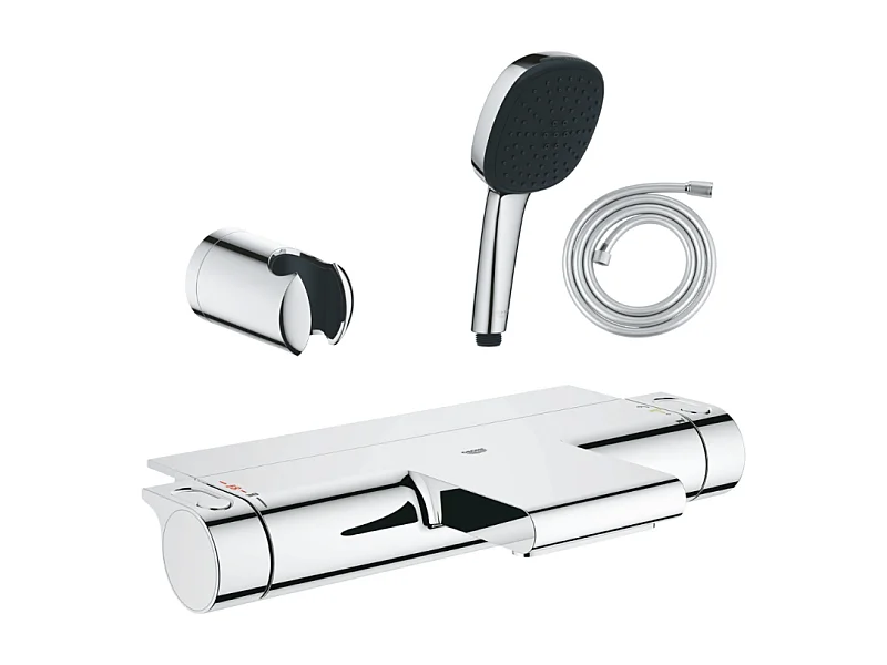 Pack mitigeur bain douche thermostatique GROHE Grohtherm 2000 + Douchette 2 jets GROHE Comfort110 + Flexible1750 mm et support