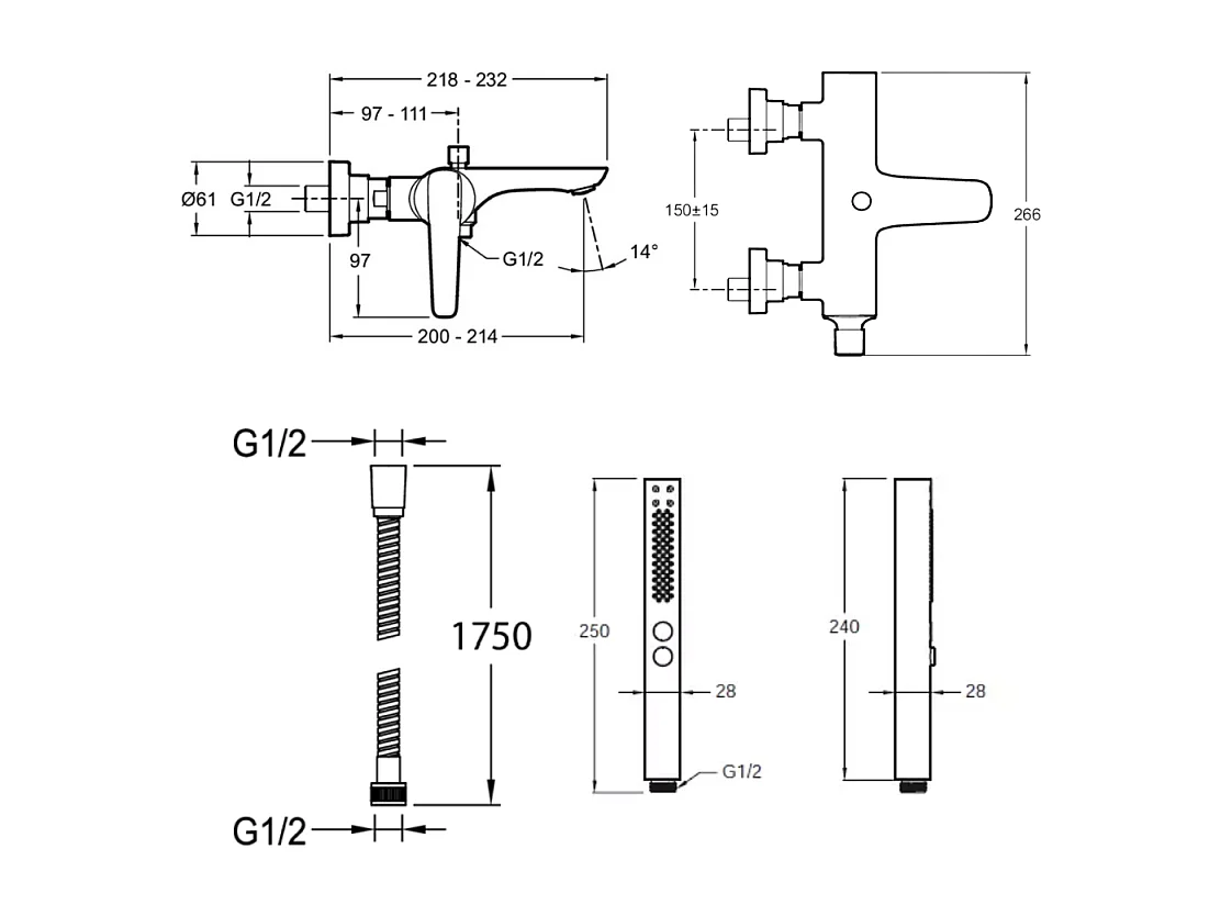 Pack mitigeur bain douche JACOB DELAFON Aléo+ + douchette Shift+ carée + flexible à écrou 175 cm