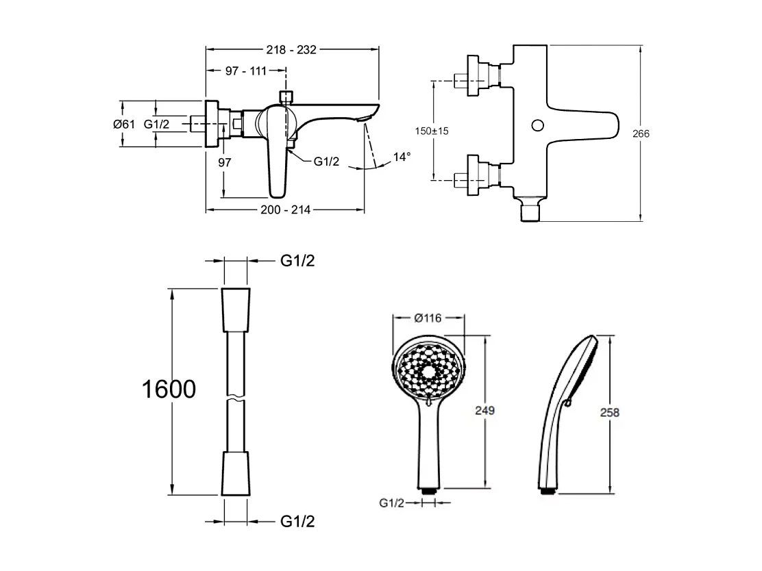 Pack mitigeur bain douche JACOB DELAFON Aléo+ + douchette Awaken + flexible lisse 160 cm