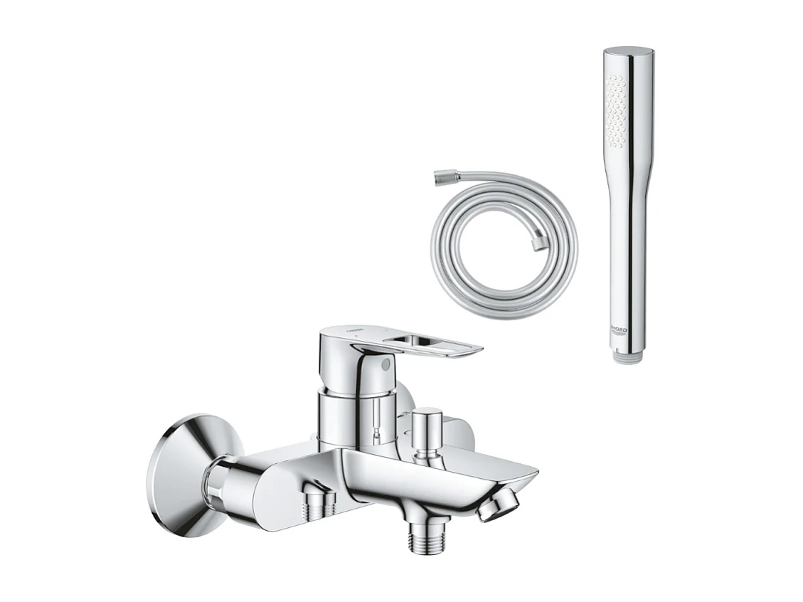 Pack mitigeur mécanique bain douche GROHE Start Loop + Douchette 1 jet Vitalio Get Stick et flexible