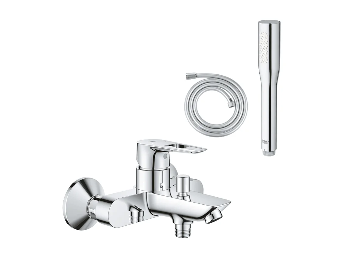 Pack mitigeur mécanique bain douche GROHE Start Loop + Douchette 1 jet Vitalio Get Stick et flexible
