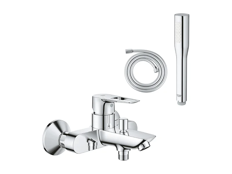 Pack mitigeur mécanique bain douche GROHE Start Loop + Douchette 1 jet Vitalio Get Stick et flexible
