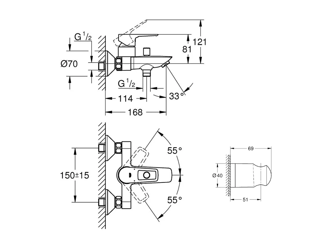 Pack mitigeur mécanique bain douche GROHE Start Loop chromé + Flexible dche VitalioFlex Comfort 1750 et support