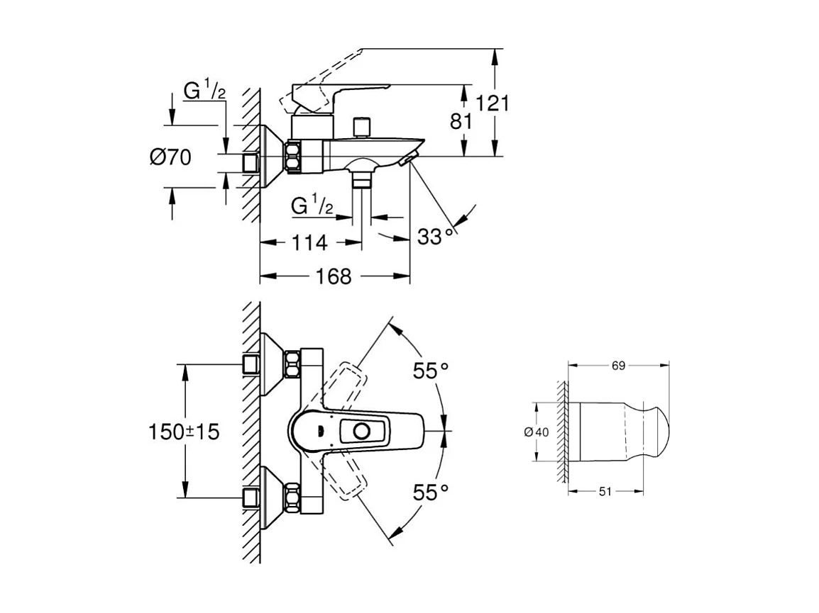 Pack mitigeur mécanique bain douche GROHE Start Loop chromé + Flexible dche VitalioFlex Comfort 1750 et support