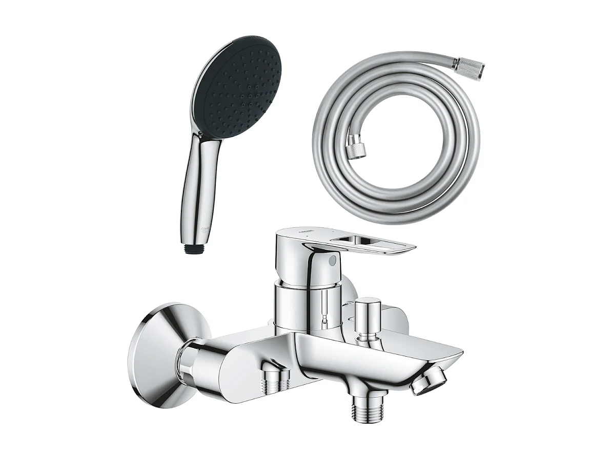 Pack mitigeur mécanique bain douche GROHE Start Loop chromé + Douchette 2 jets Vitalio Start 110 et flexible