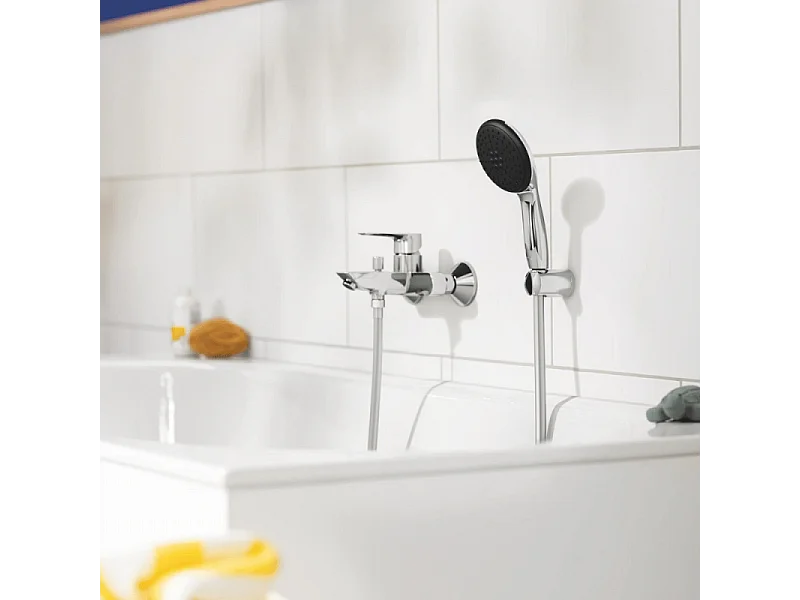 Pack mitigeur mécanique bain douche GROHE Start Loop chromé + Douchette 2 jets Vitalio Start 110 et flexible