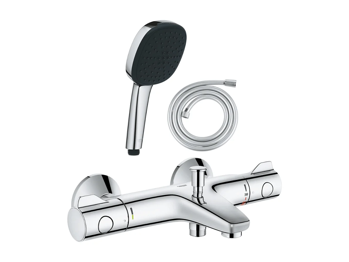 Pack mitigeur bain thermostatique GROHE Grohtherm 800 + Douchette 2 jets Vitalio Comfort 110 + Flexible