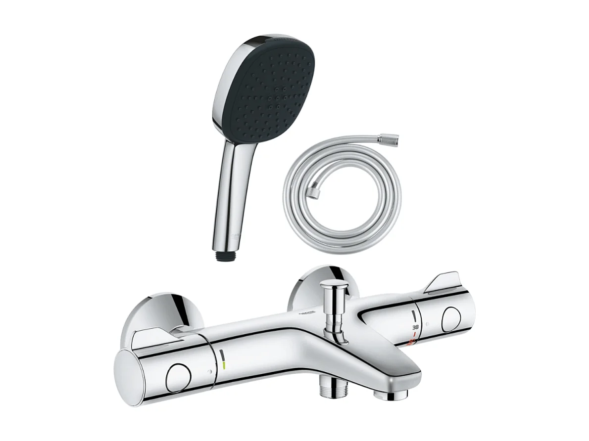 Pack mitigeur bain thermostatique GROHE Grohtherm 800 + Douchette 2 jets Vitalio Comfort 110 + Flexible