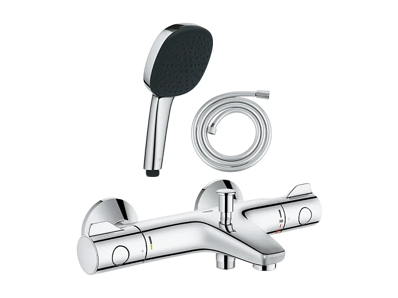 Pack mitigeur bain thermostatique GROHE Grohtherm 800 + Douchette 2 jets Vitalio Comfort 110 + Flexible
