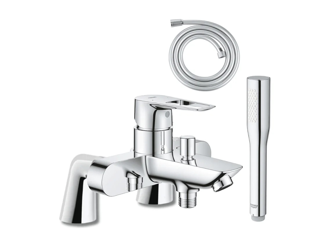 Mitigeur mécanique GROHE Start Loop avec colonnettes + Douchette 1 jet Vitalio Get Stick + Flexible 1750 mm