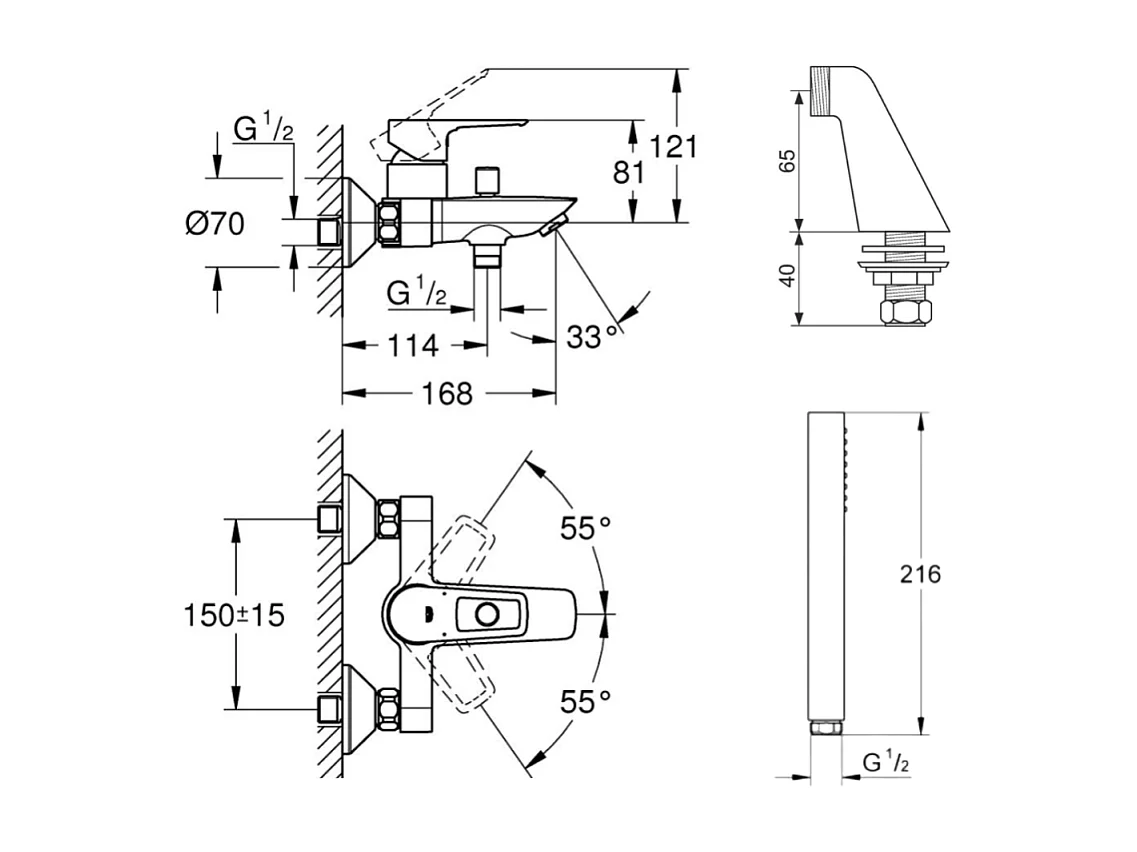 Mitigeur mécanique GROHE Start Loop avec colonnettes + Douchette 1 jet Vitalio Get Stick + Flexible 1750 mm
