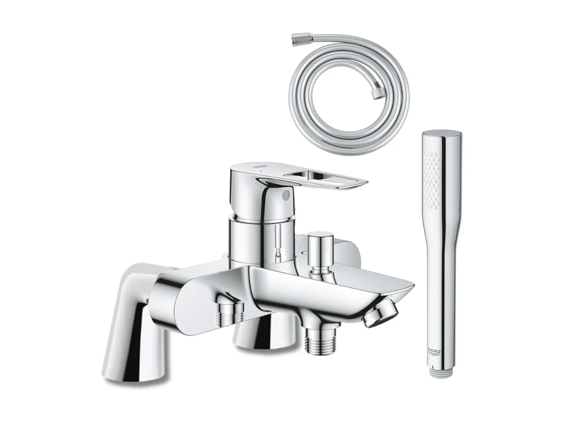 Mitigeur mécanique GROHE Start Loop avec colonnettes + Douchette 1 jet Vitalio Get Stick + Flexible 1750 mm