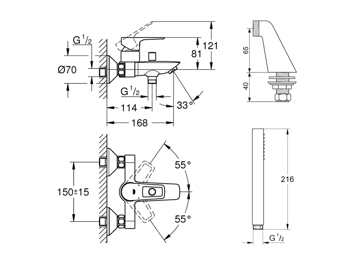 Mitigeur mécanique GROHE Start Loop avec colonnettes + Douchette 1 jet Vitalio Get Stick + Flexible 1750 mm