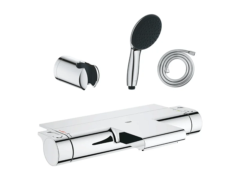 Pack mitigeur bain douche thermostatique GROHE Grohtherm 2000 + Douchette 2 jets GROHE Start 110 + Flexible1750 mm et support