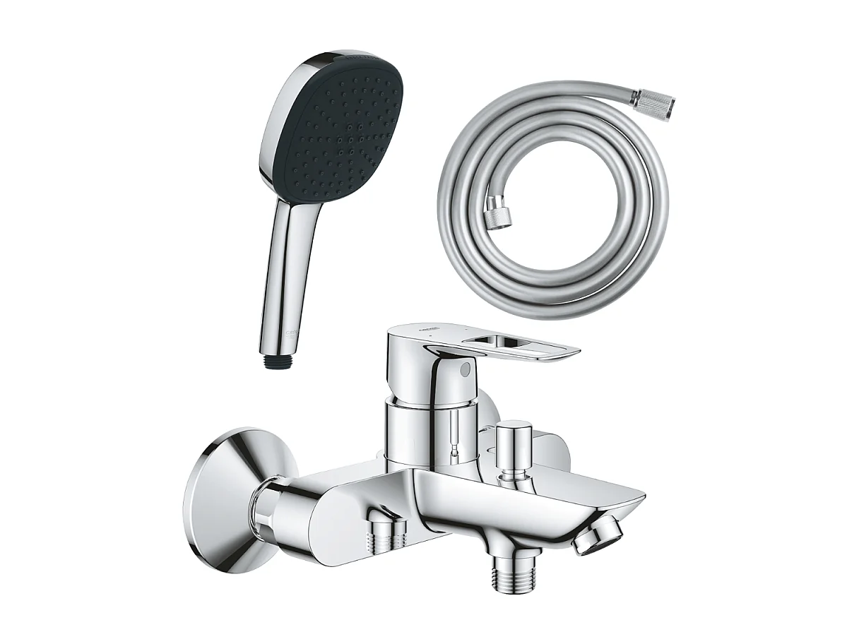 Pack mitigeur mécanique bain douche GROHE Start Loop chromé + Douchette 2 jets Vitalio Comf.110 et flexible