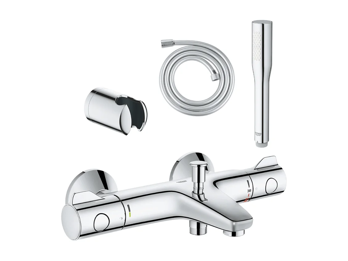 Pack mitigeur thermostatique GROHE Grohtherm 800  + Douchette Get Stick + Flexible1750 mm et support