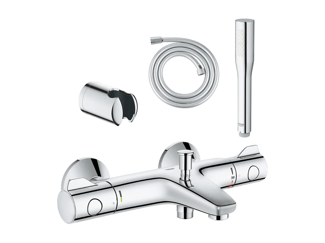 Pack mitigeur thermostatique GROHE Grohtherm 800  + Douchette Get Stick + Flexible1750 mm et support