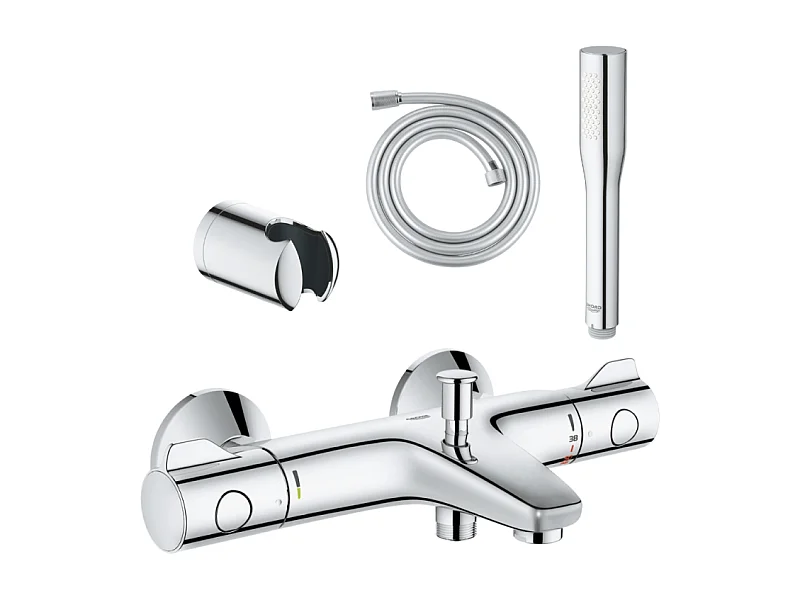 Pack mitigeur thermostatique GROHE Grohtherm 800  + Douchette Get Stick + Flexible1750 mm et support