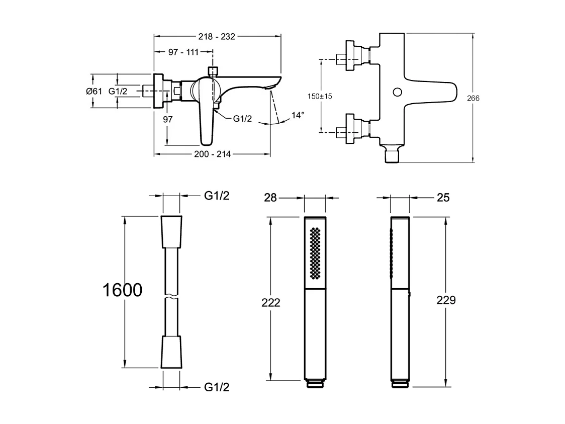 Pack mitigeur bain douche JACOB DELAFON Aléo+ + douchette Shift Ellipse + flexible lisse 160 cm